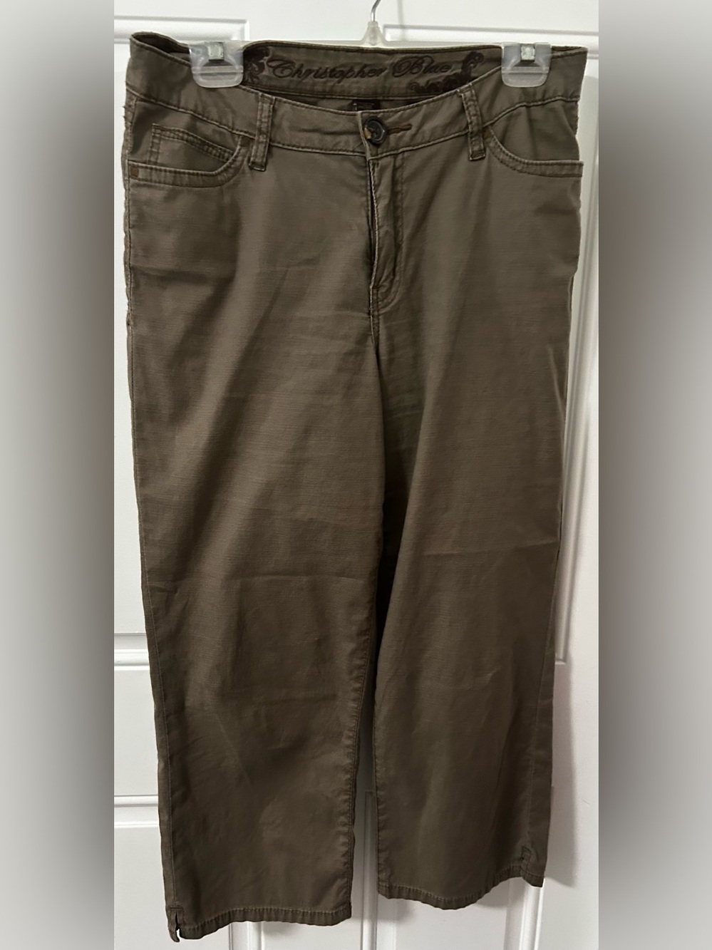 Christopher Blue Olive Drab Classic 5 Pocket Cotton Linen Cropped Jeans Size: 10